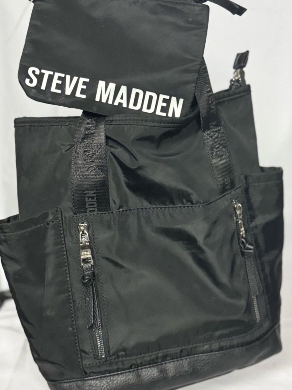Steve Madden Black Nylon Tote Backpack Detachable Pouch